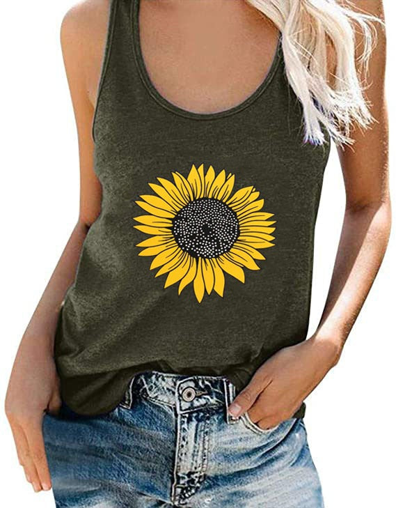 Sunflower print sleeveless T-shirt