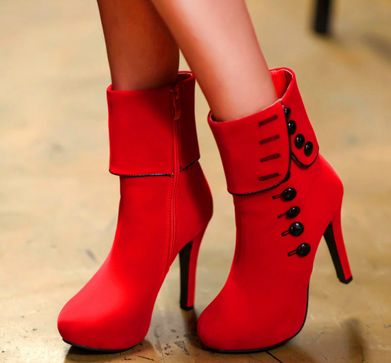US suede buttoned high heel ankle boots