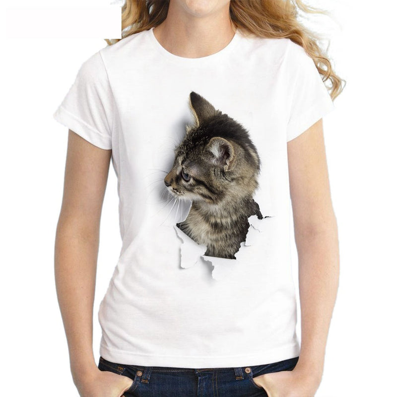 Slim Short-Sleeve Cat-Print t-Shirt Streetwear