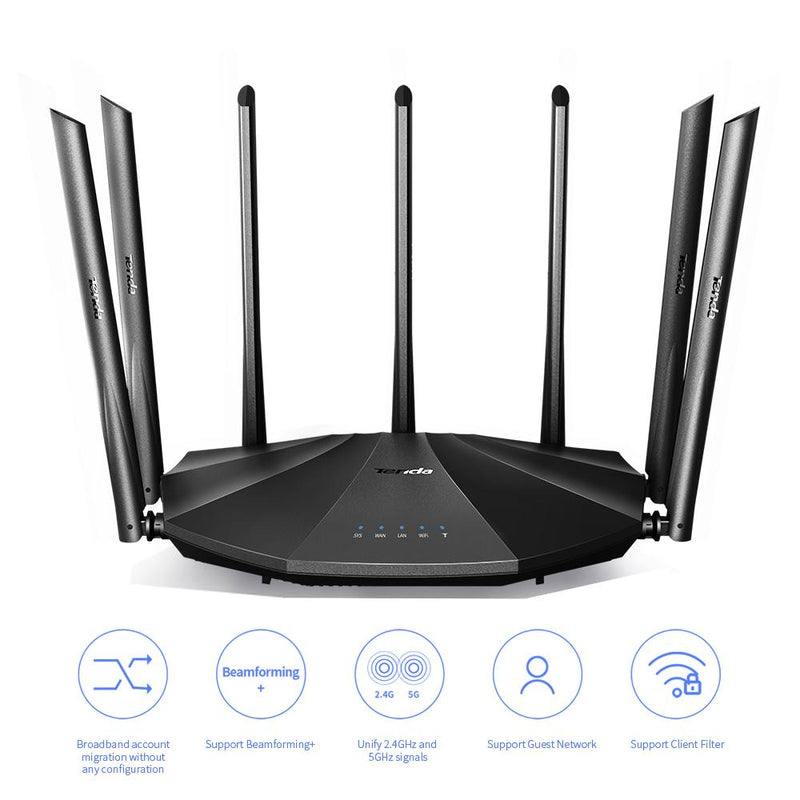 Tenda AC23 AC2100 Smart WiFi Router, Dual Band Gigabit Wireless up to 2033 Mbps Internet Router for Home Compatible with Alexa