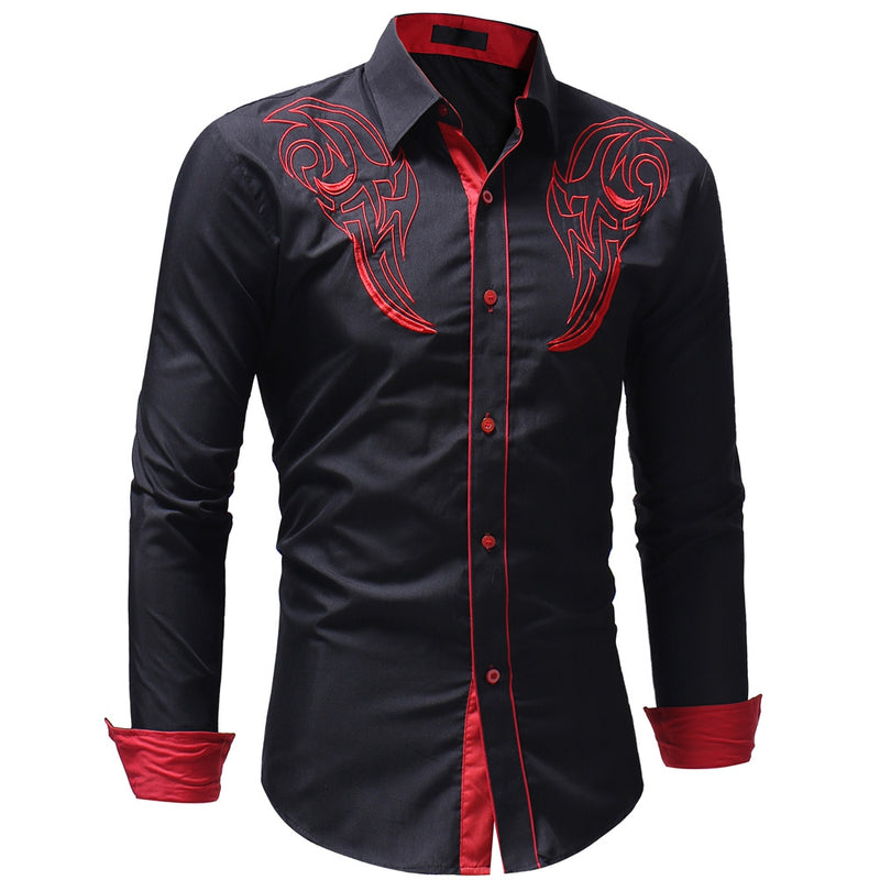 Casual Slim Fit Chest Embroidered Long Sleeve Shirt