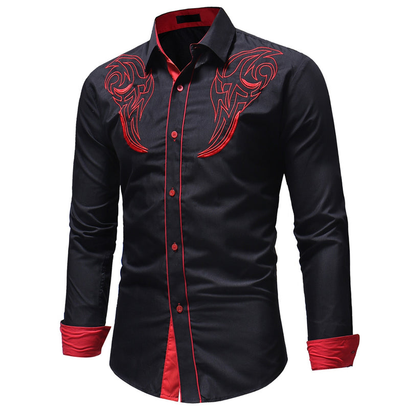 Casual Slim Fit Chest Embroidered Long Sleeve Shirt