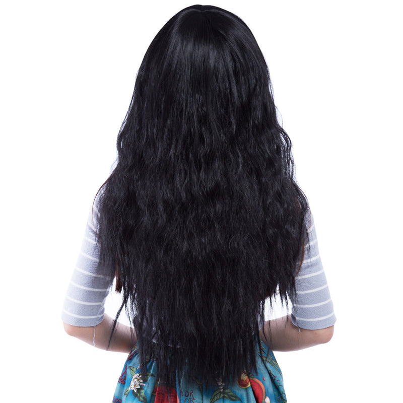 Full Bangs Long Half Curly Hair Wig Heat Resistant Natural Black