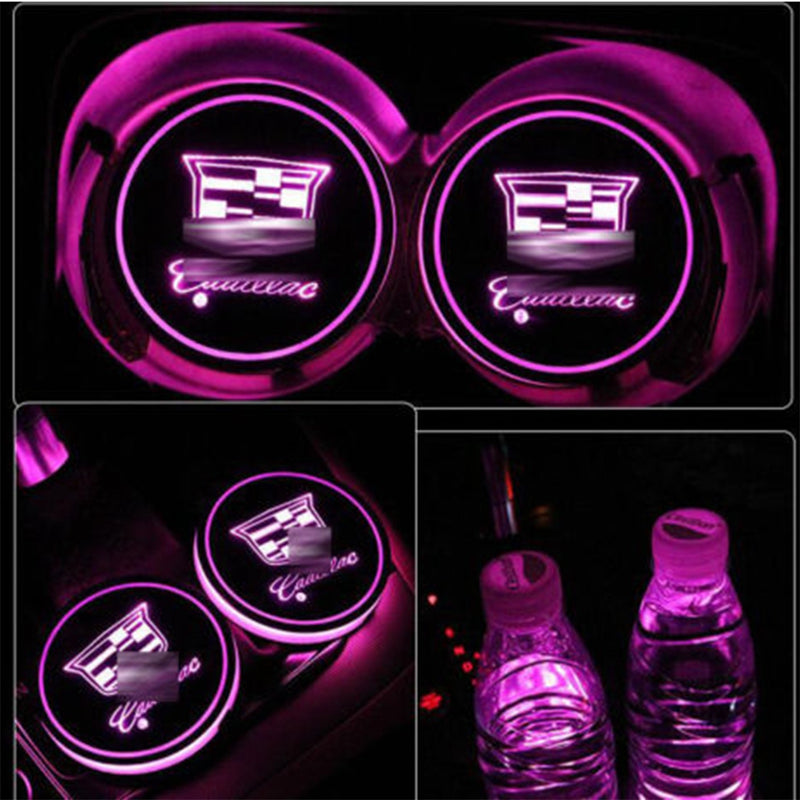 LED Car Cup Holder Pad Mat for Cadillac Auto Atmosphere Lights (One Pair) (2)