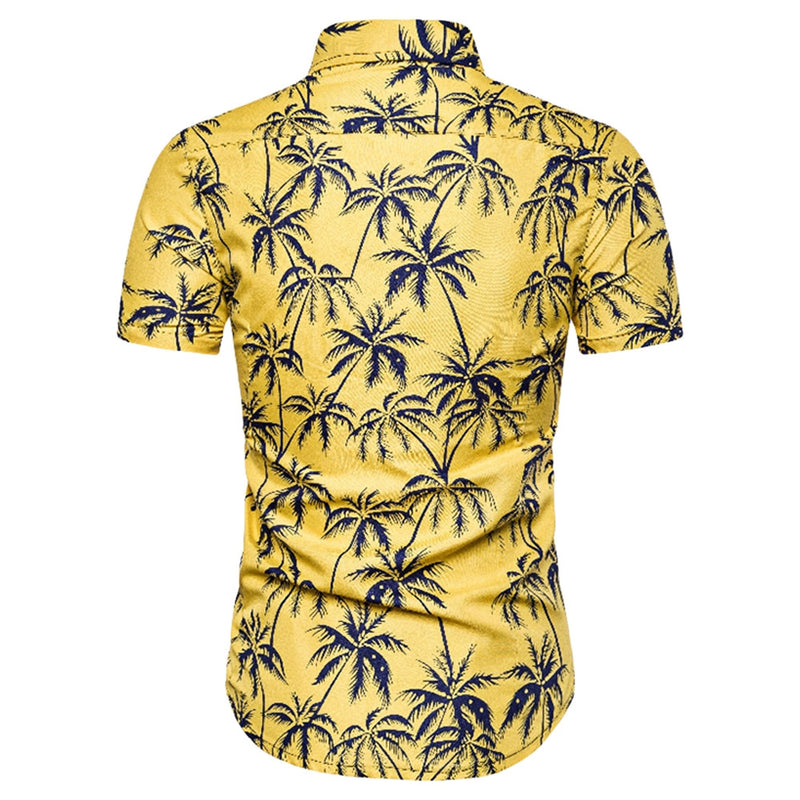 Turn-down Collar Coconut Tree Print Men Shirt