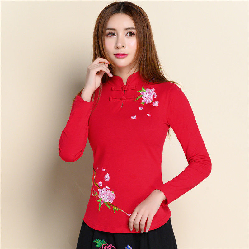 Chinese Embroidery Stand Collar Embroidered T-shirt