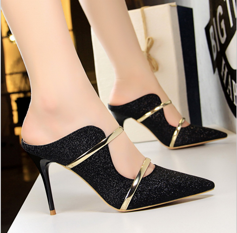 European style fashion women's shoes with high-heeled sequin cloth