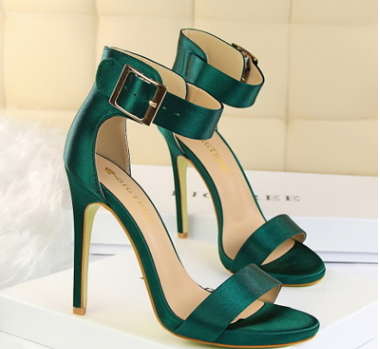 Satin sexy stiletto platform high heels with buckled sandals
