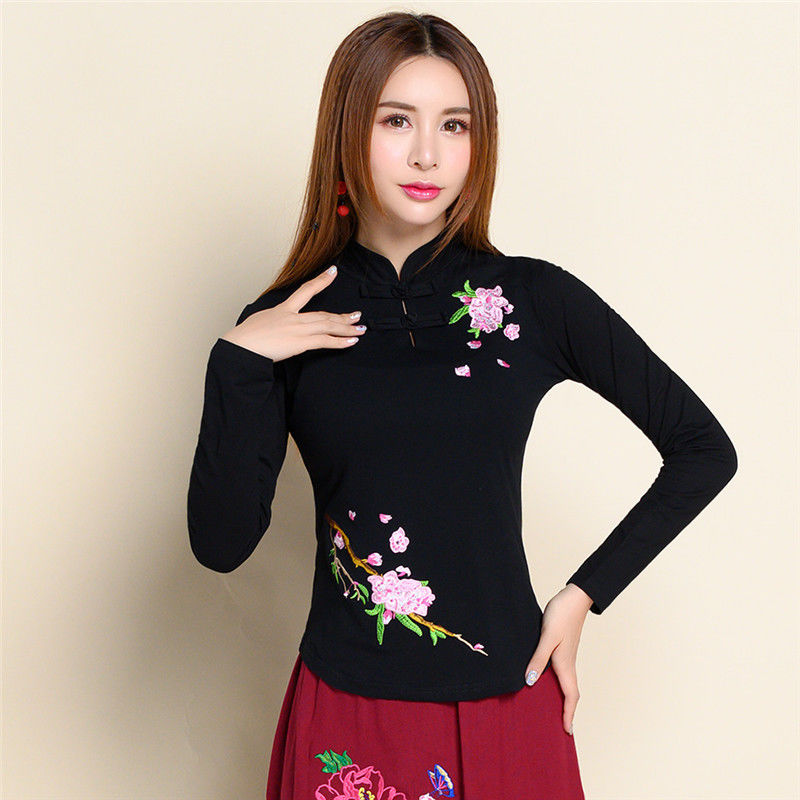 Chinese Embroidery Stand Collar Embroidered T-shirt