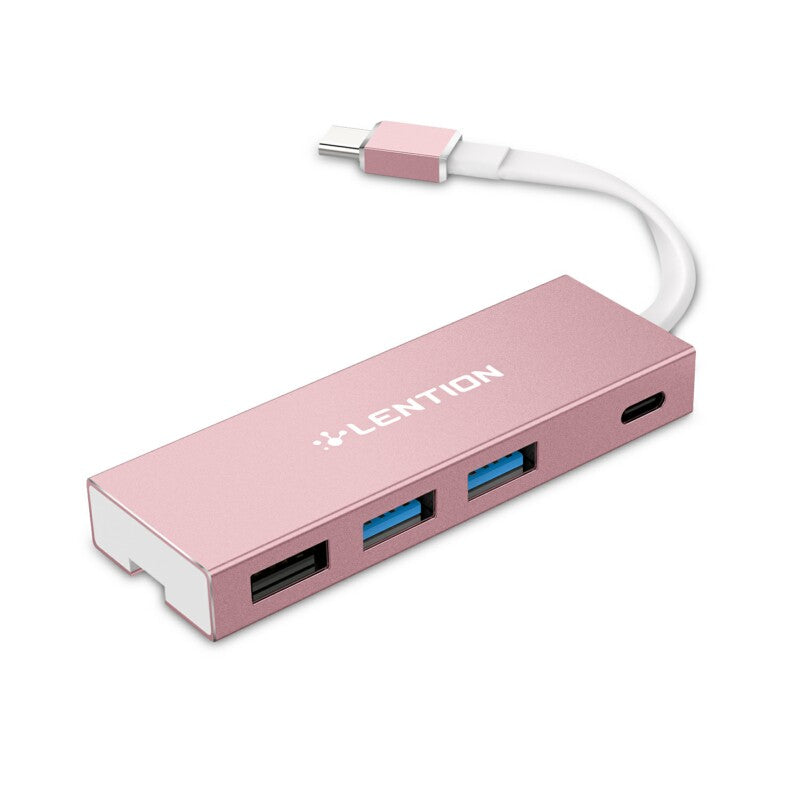 LENTION 4-In-1 USB-C Hub, with Type-C Charging Port and USB 2.0 Port, USB 3.0 Port, Thunderbolt 3 Compatible (Rose Gold)