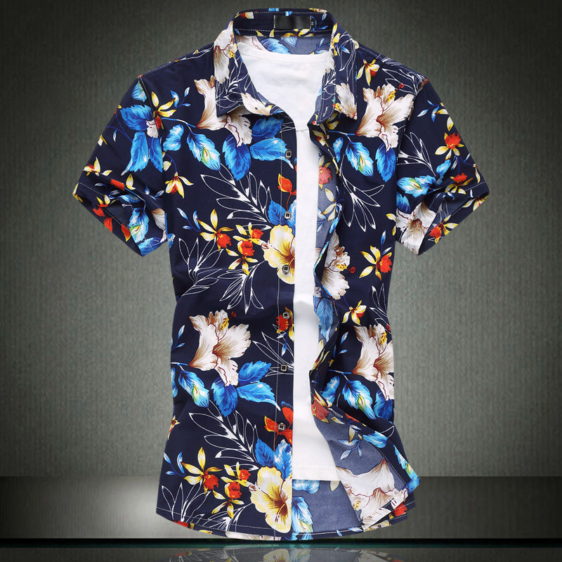 Men's shirt short sleeve large size milk silk flower shirt