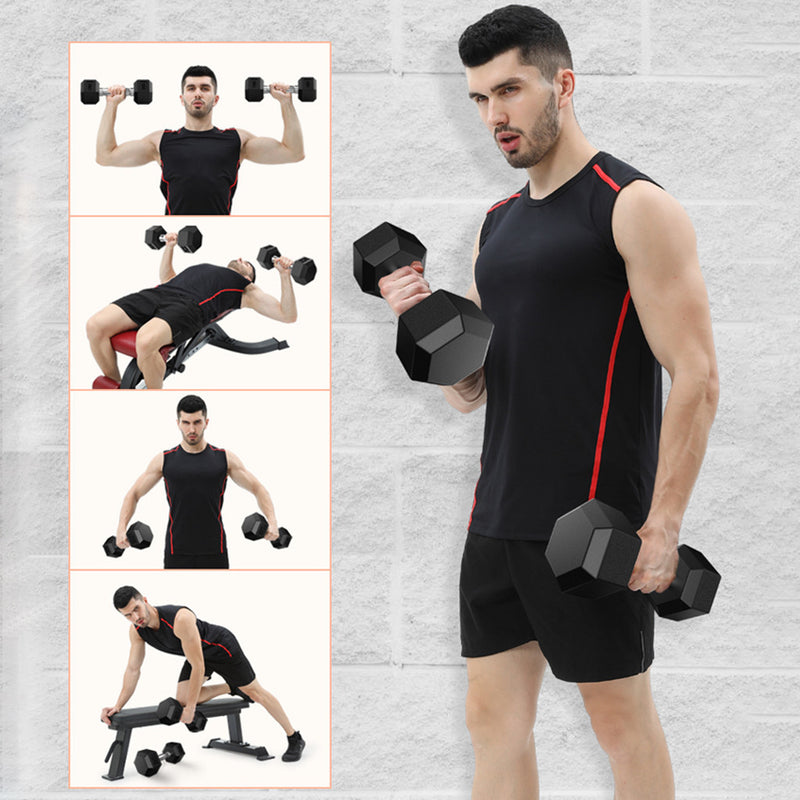 Hex Rubber Dumbbell With Metal Handles