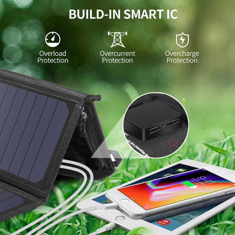 CHOETECH 19W Solar Phone Charger Dual USB Port Camping Solar Panel Charger Compatible with iPhone XS series, iPad Air 2 Mini 3, Galaxy S10series