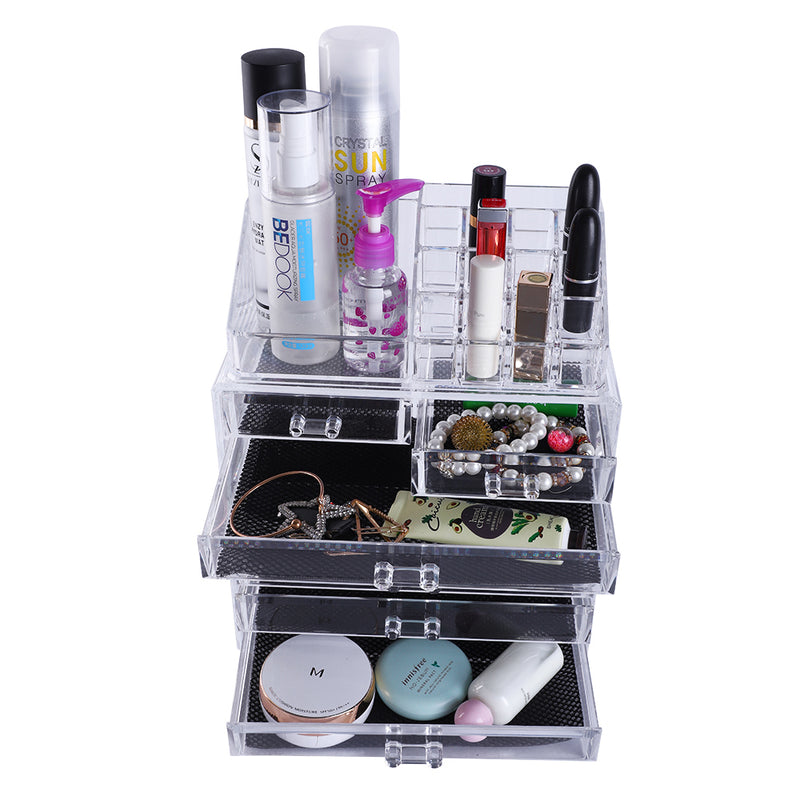 Zimtown Makeup Organizer Cosmetics Storage Rack with 2 Small & 5 Large Drawers (Transparent)